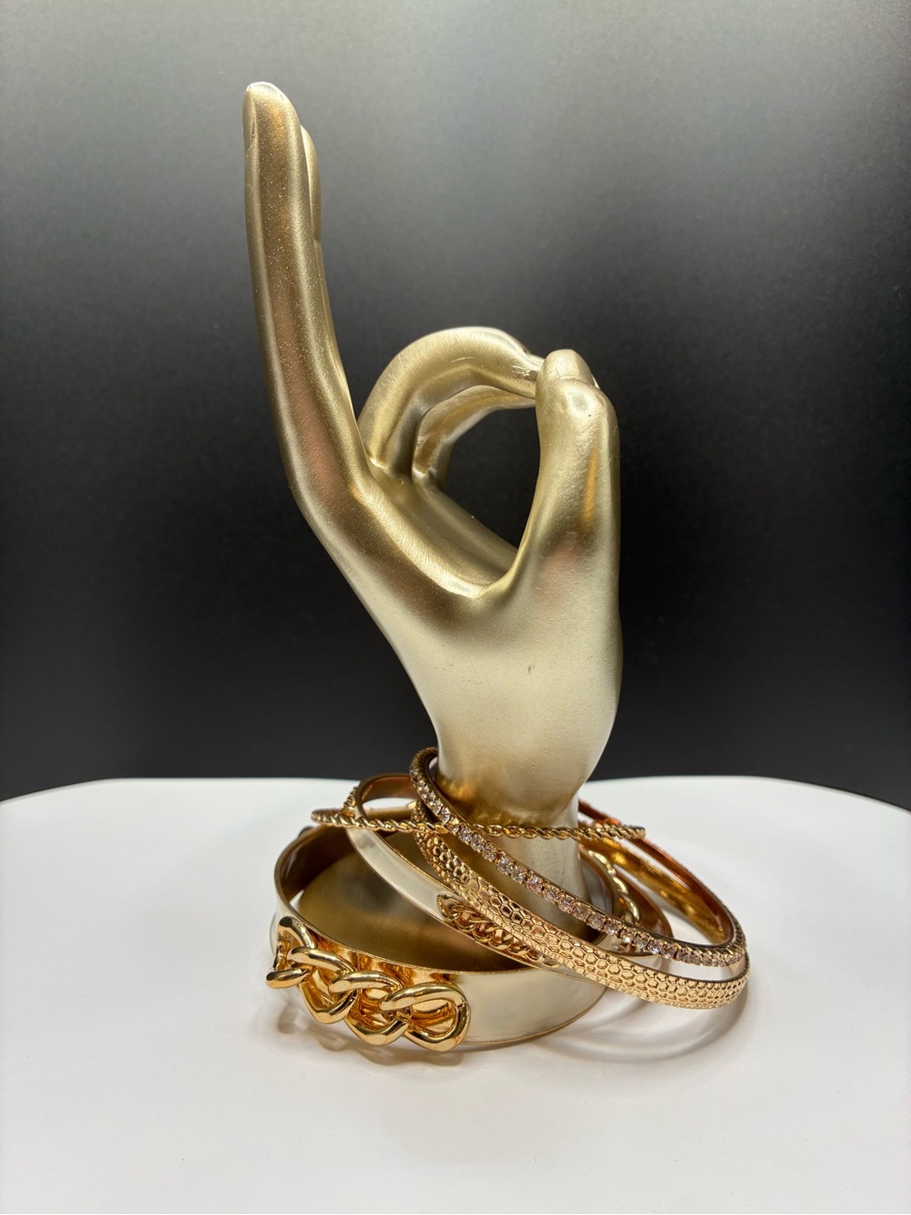 Vintage White & Gold-Tone Mixed Bangle Bracelet